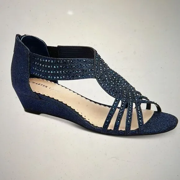 Charter Club Ginifur 2P Navy Wedge Sandals Various Sizes - Picture 2 of 9